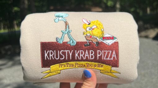 Sponge X Squidward Krusty Krab Pizza Humorous Vintage Embroidery Sweatshirt