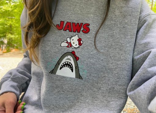 Jaws Shark Lover Cute Y2k Vintage Embroidery Crewneck Sweatshirt