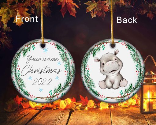 Personalized Hippo Christmas Ornament Xmas Tree Decoration - Teeholly