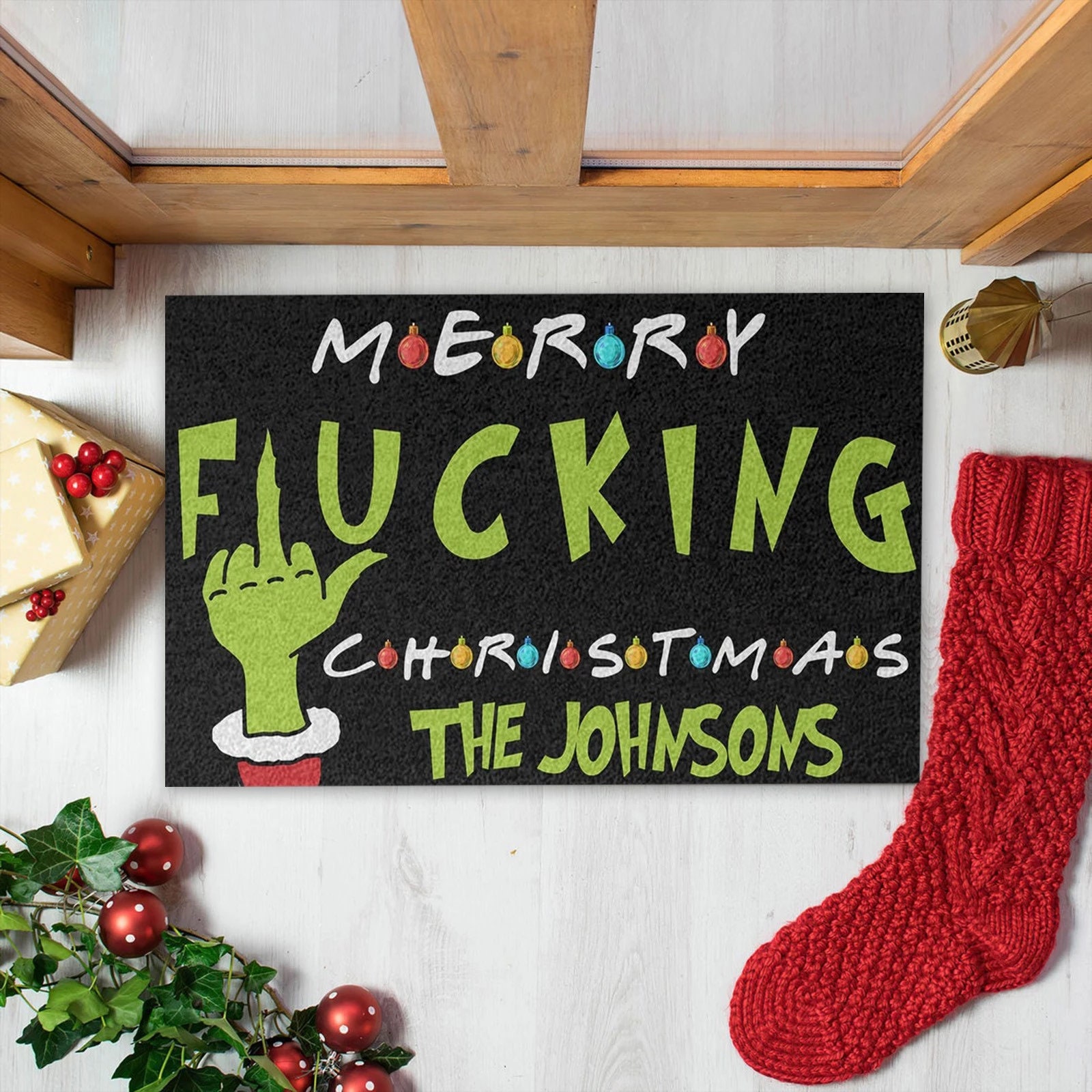 Personalized The Grinch Family Custom Grinchmas Doormat Décor Teeholly