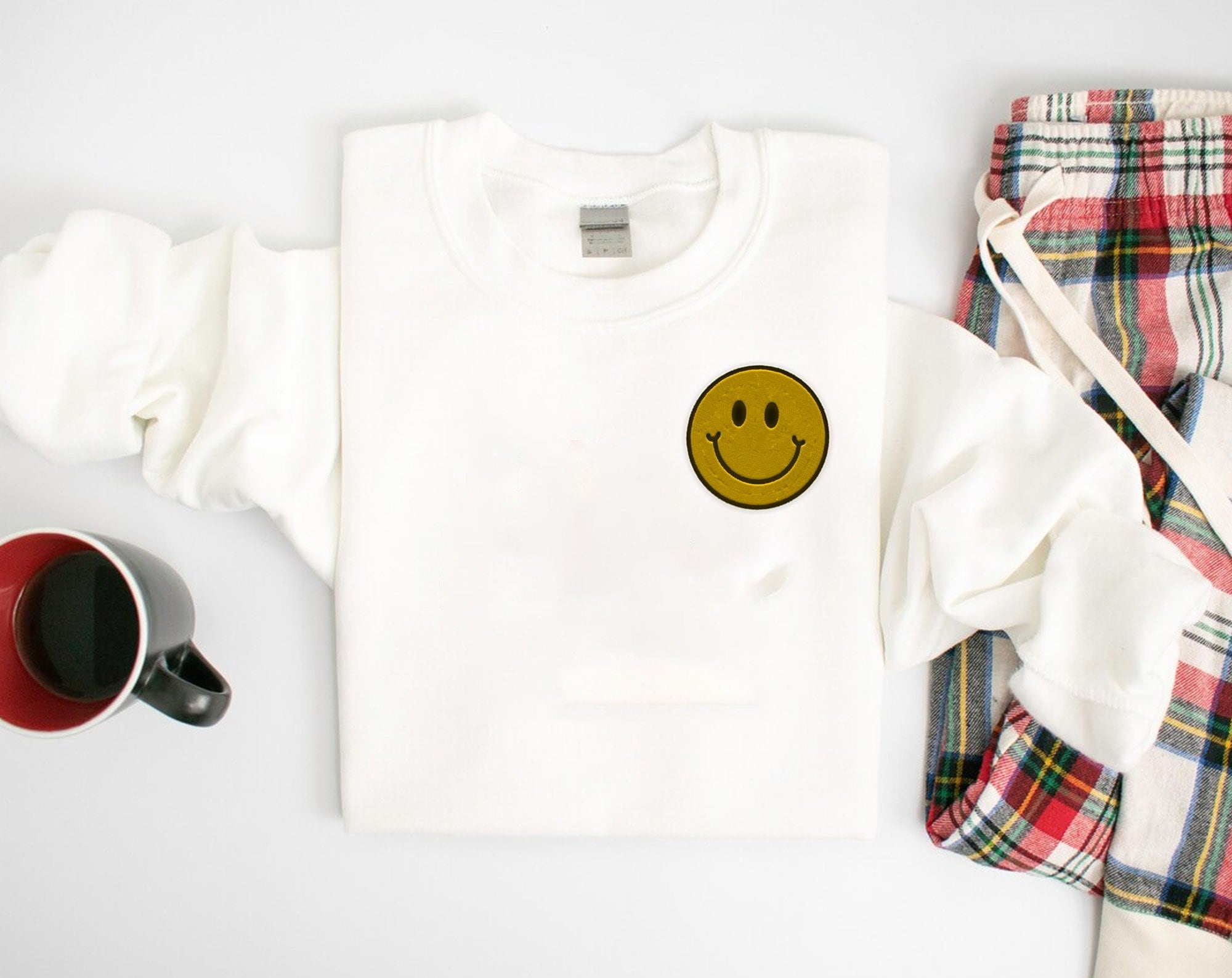 Custom Smiley Happy Face Embroidered Sweatshirt Shirt Custom Smiley Happy Face Embroidered Sweatshirt Shirt