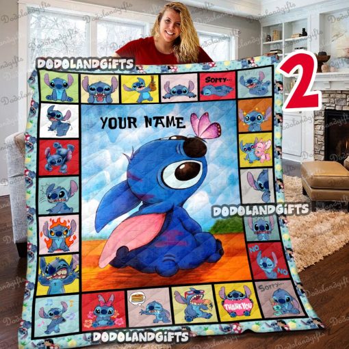 Personalized Disney Stitch Birthday Christmas Gifts Fleece Blanket