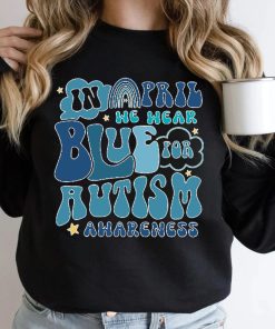 Rainbow In April We Wear Blue for Autism Awareness T Shirt