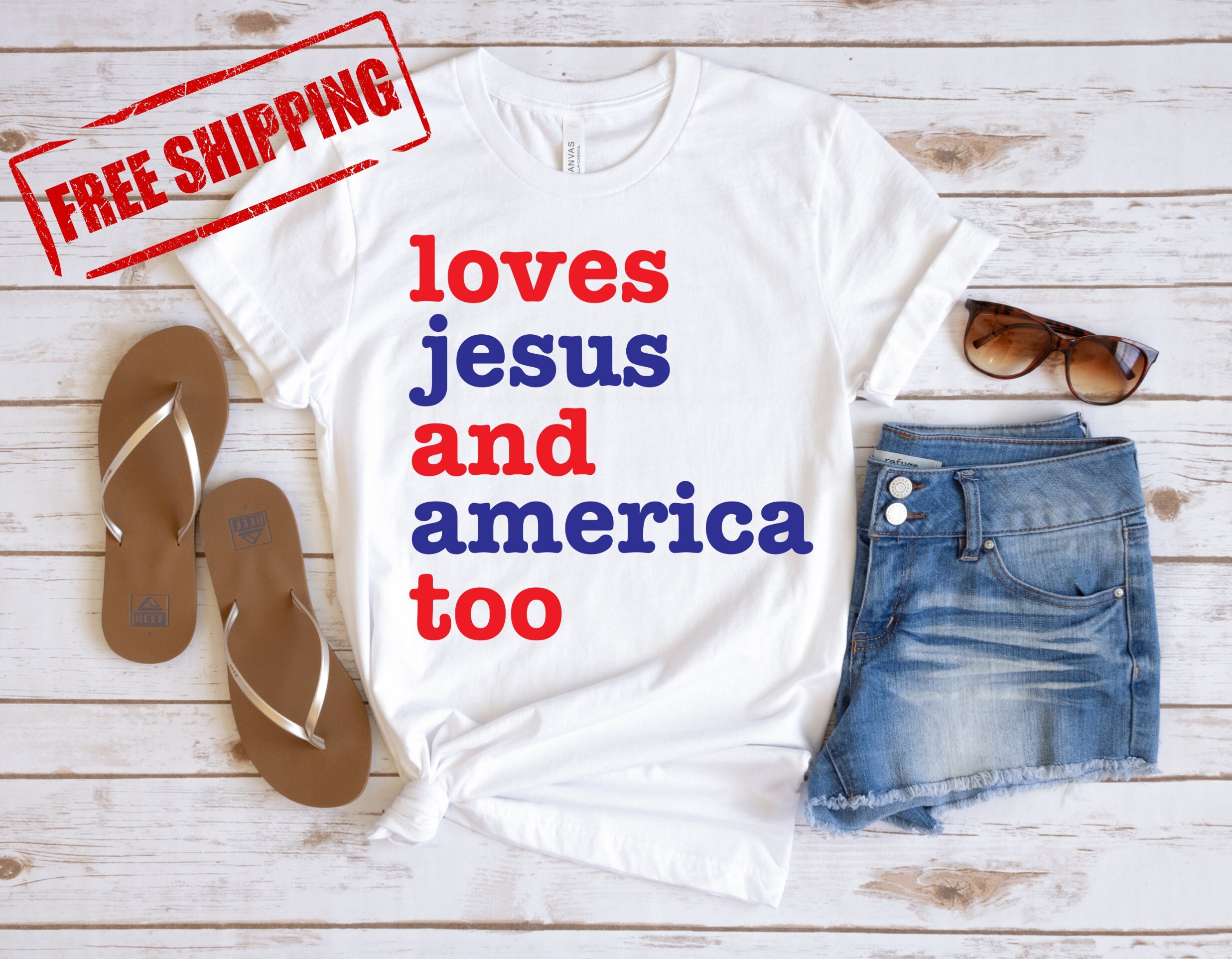 Loves Jesus and America Too 4th Of July Christian T Shirt - Teeholly